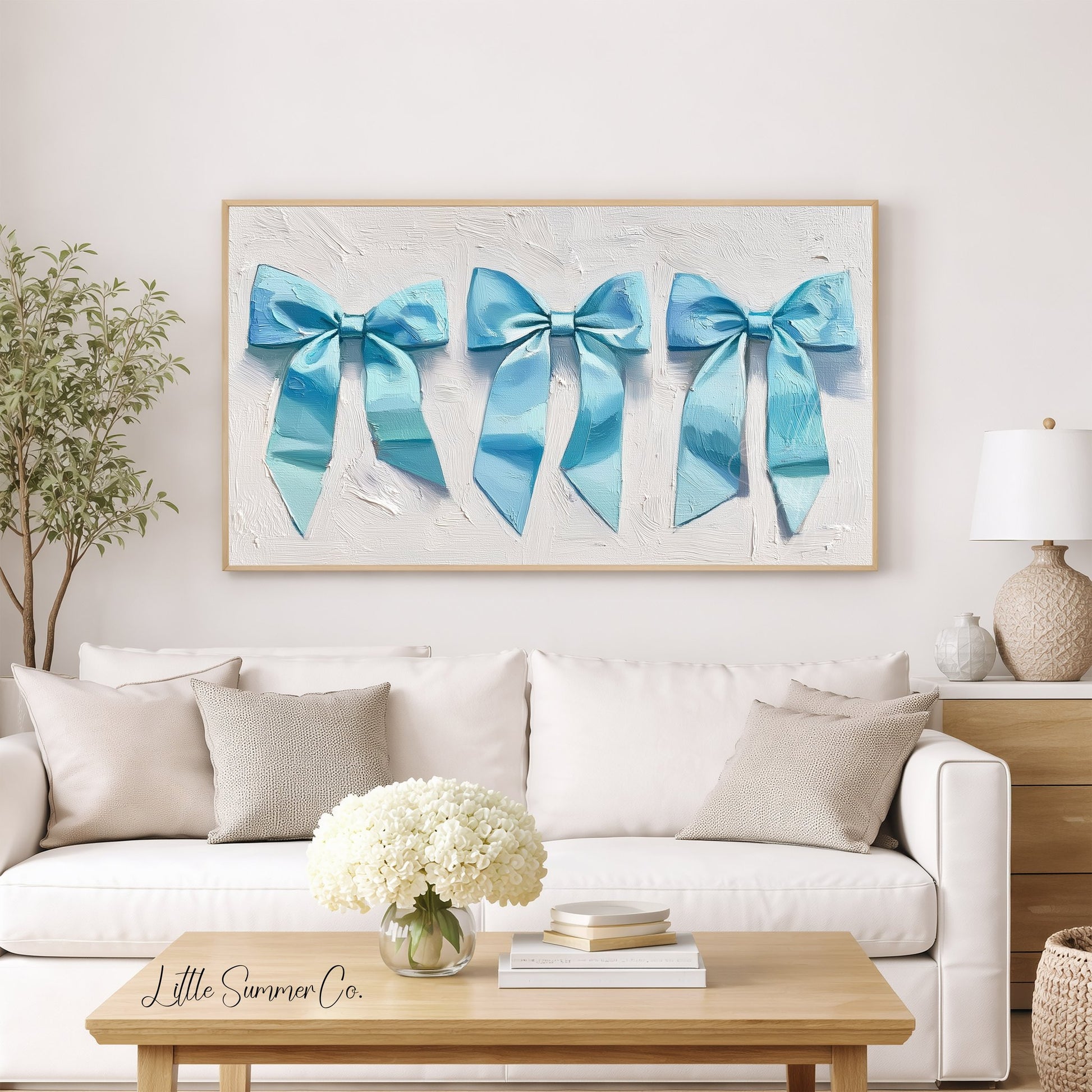 Blue Ribbon Bows Frame TV Art displayed on a TV