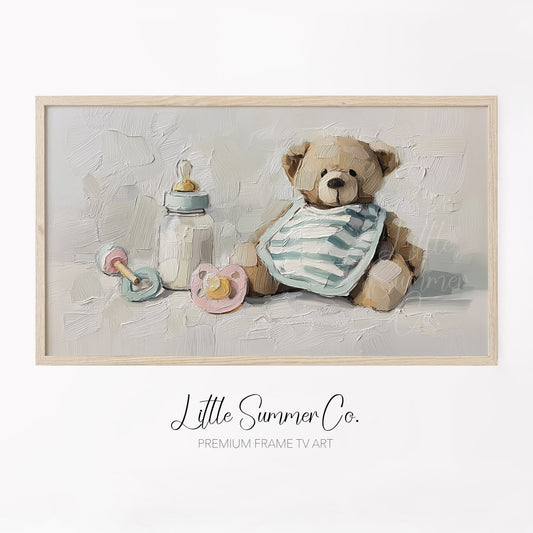 Baby Teddy Bear Frame TV Art displayed on a TV