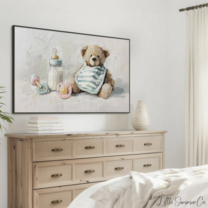 Baby Teddy Bear Frame TV Art displayed on a TV