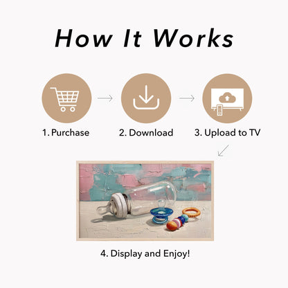 Baby Bottle and Rattle Frame TV Art displayed on a TV