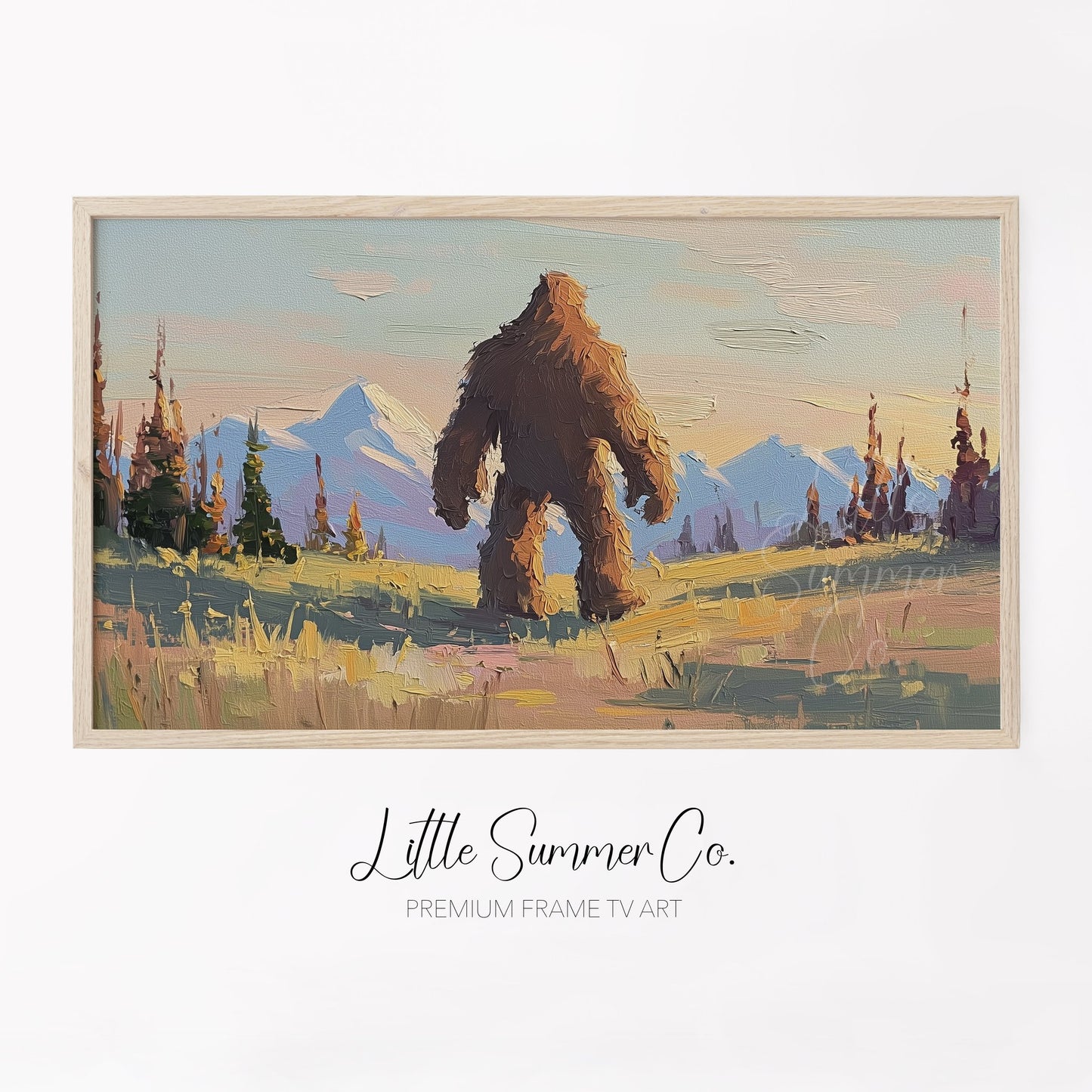Mountain Bigfoot Frame TV Art displayed on a TV