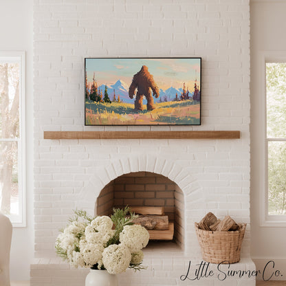 Mountain Bigfoot Frame TV Art displayed on a TV