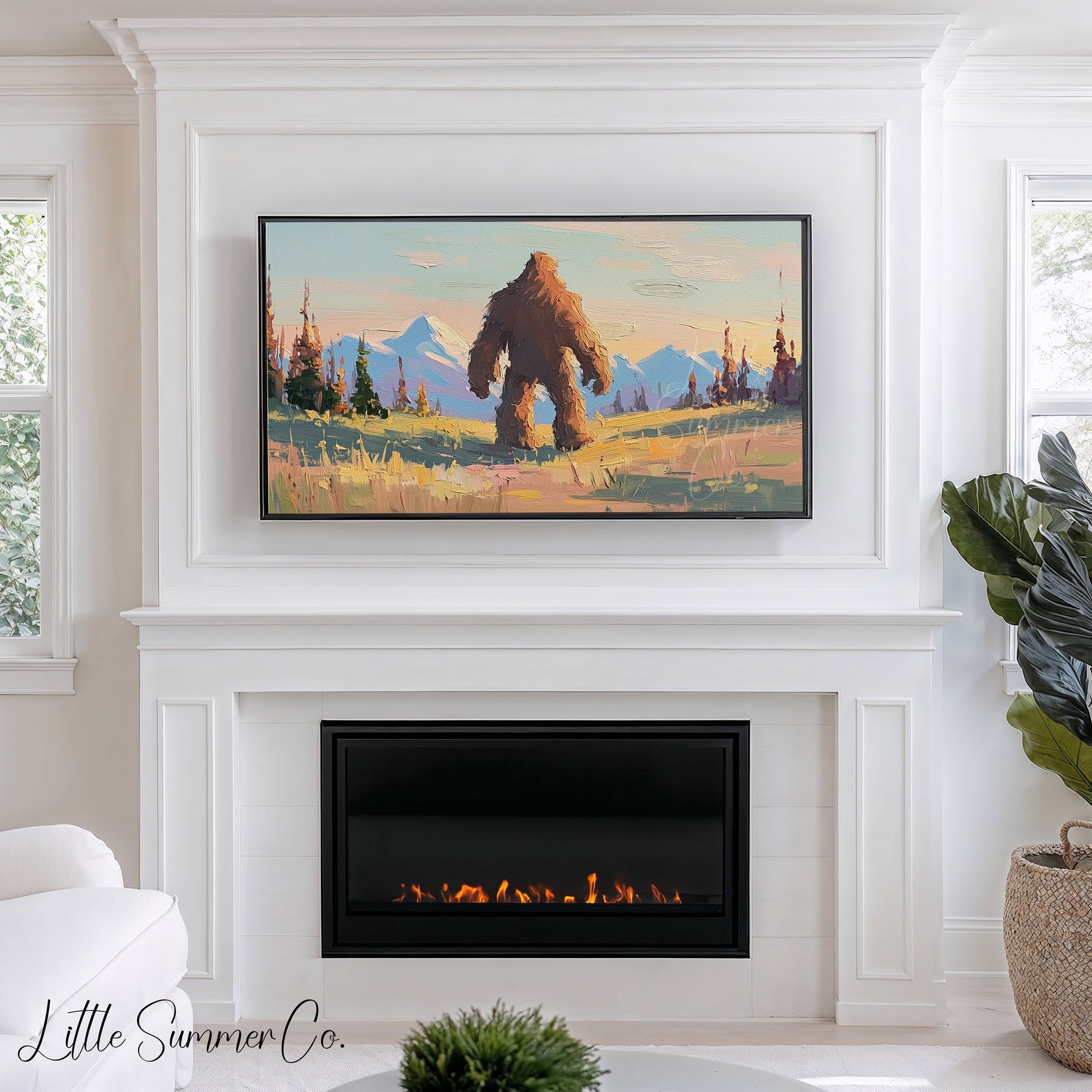 Mountain Bigfoot Frame TV Art displayed on a TV