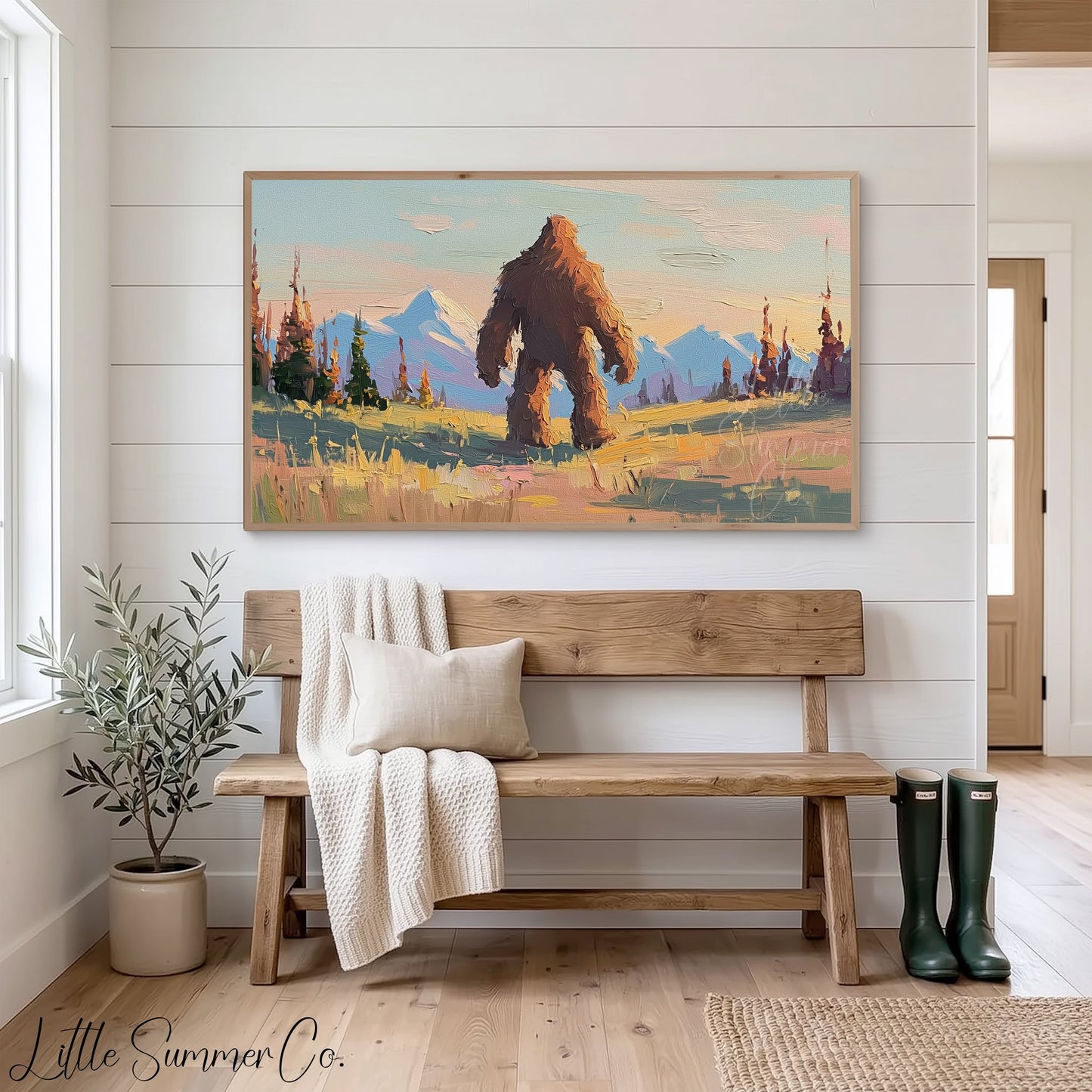 Mountain Bigfoot Frame TV Art displayed on a TV