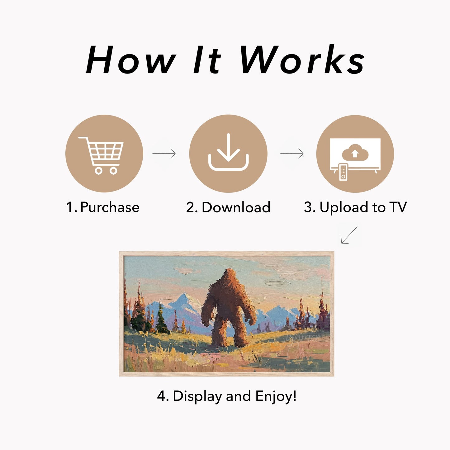 Mountain Bigfoot Frame TV Art displayed on a TV