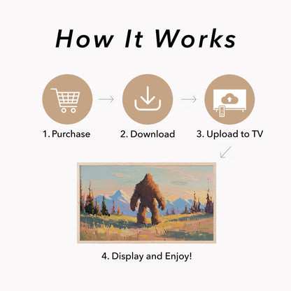 Mountain Bigfoot Frame TV Art displayed on a TV