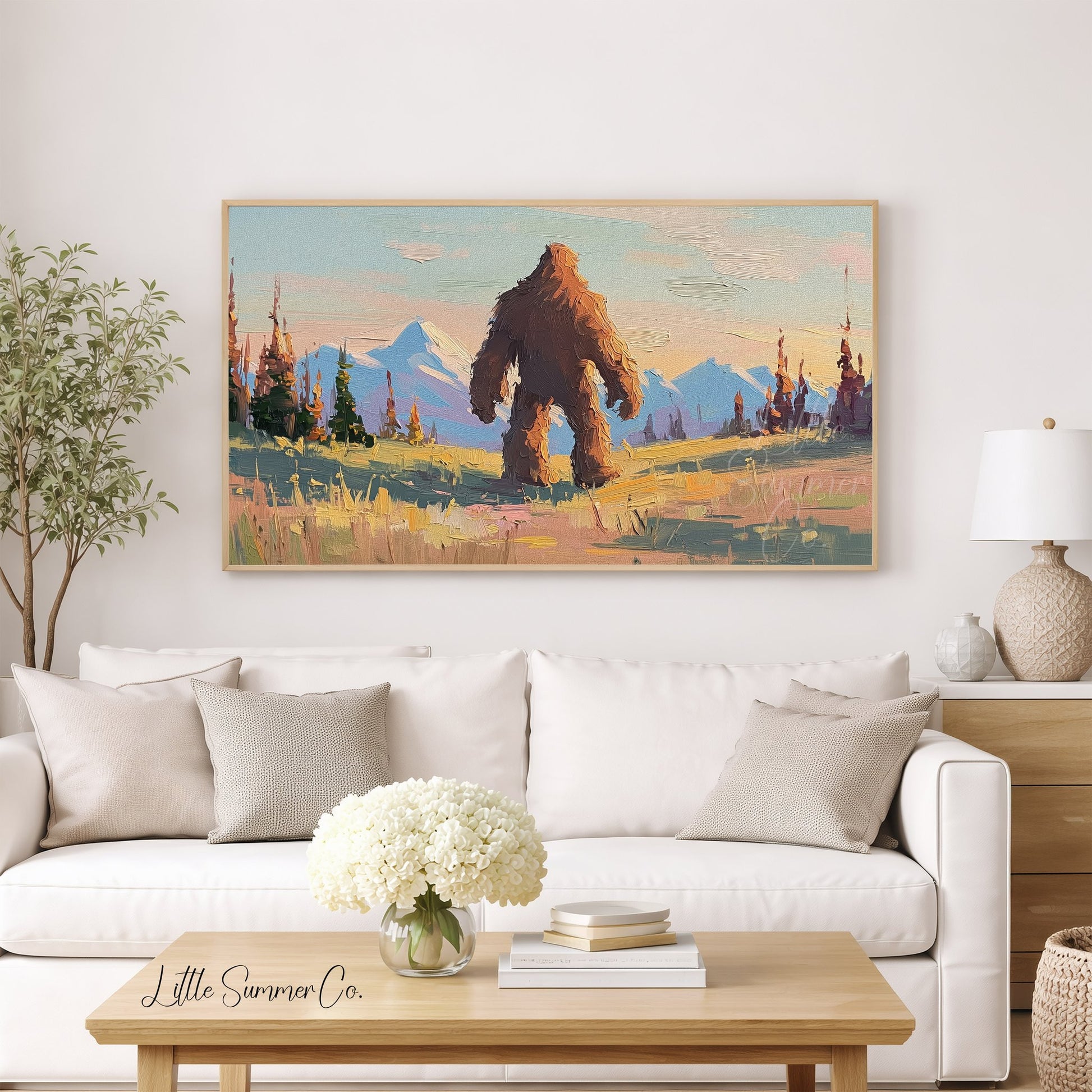 Mountain Bigfoot Frame TV Art displayed on a TV