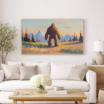Mountain Bigfoot Frame TV Art displayed on a TV