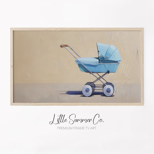 Blue Baby Pram Frame TV Art displayed on a TV
