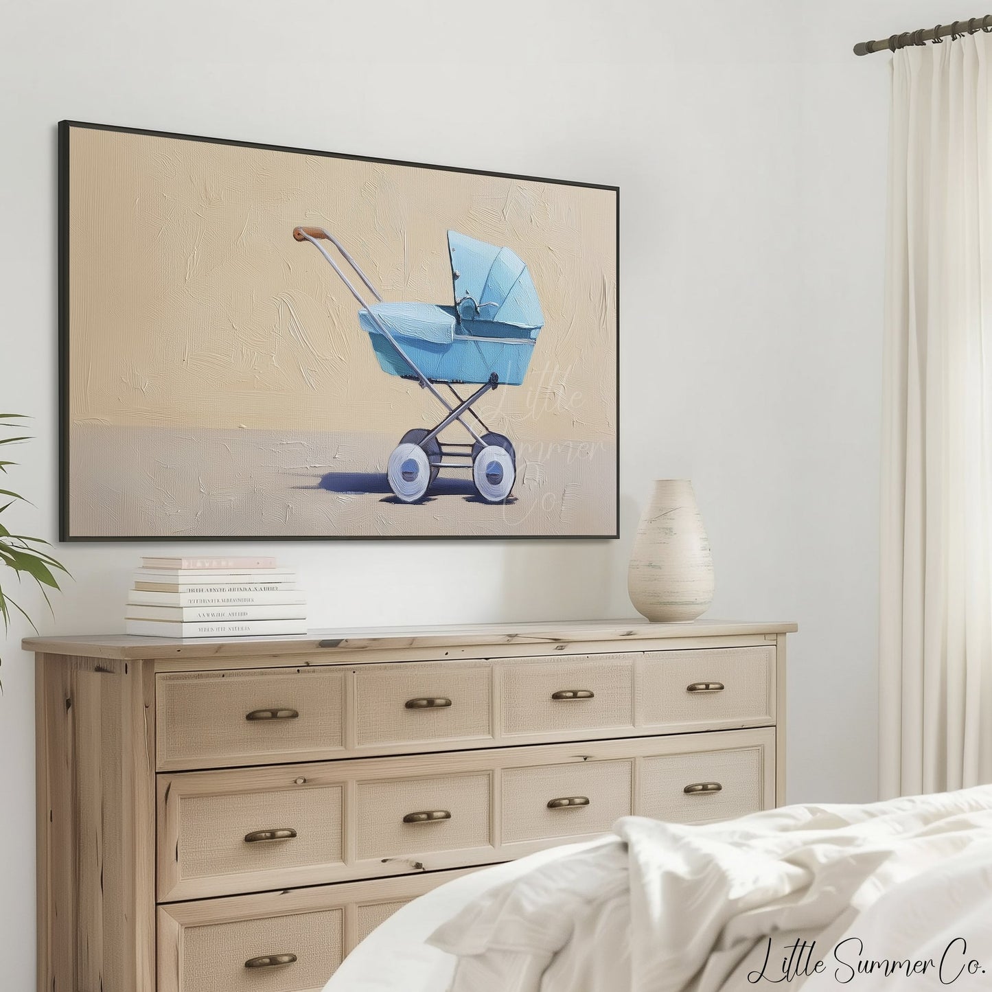 Blue Baby Pram Frame TV Art displayed on a TV