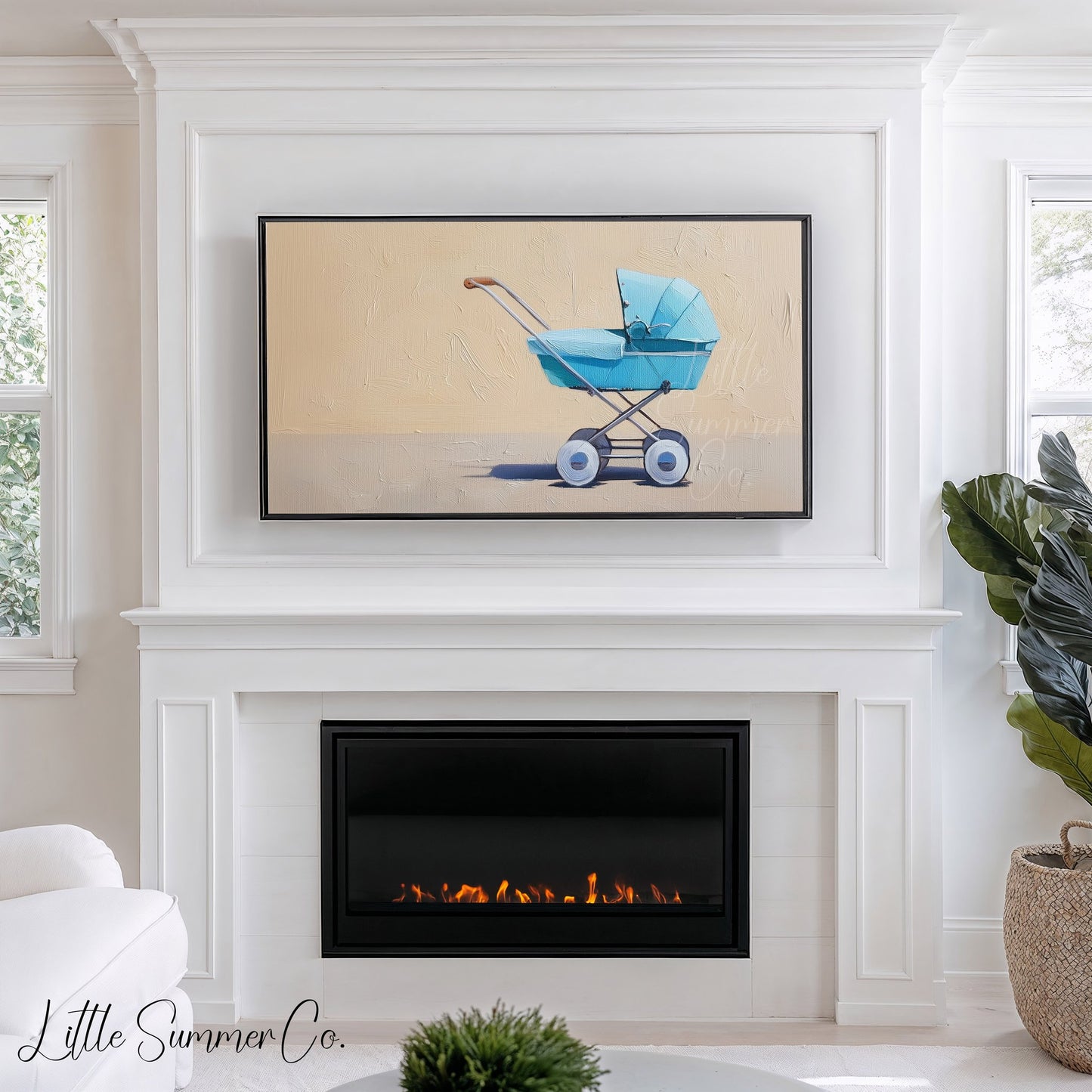 Blue Baby Pram Frame TV Art displayed on a TV