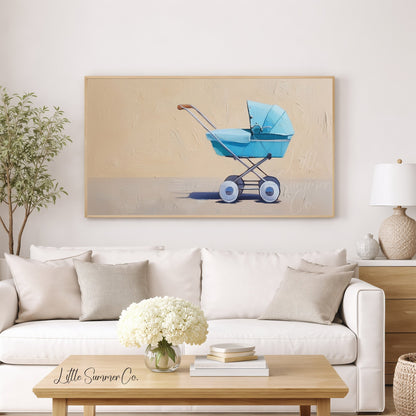 Blue Baby Pram Frame TV Art displayed on a TV