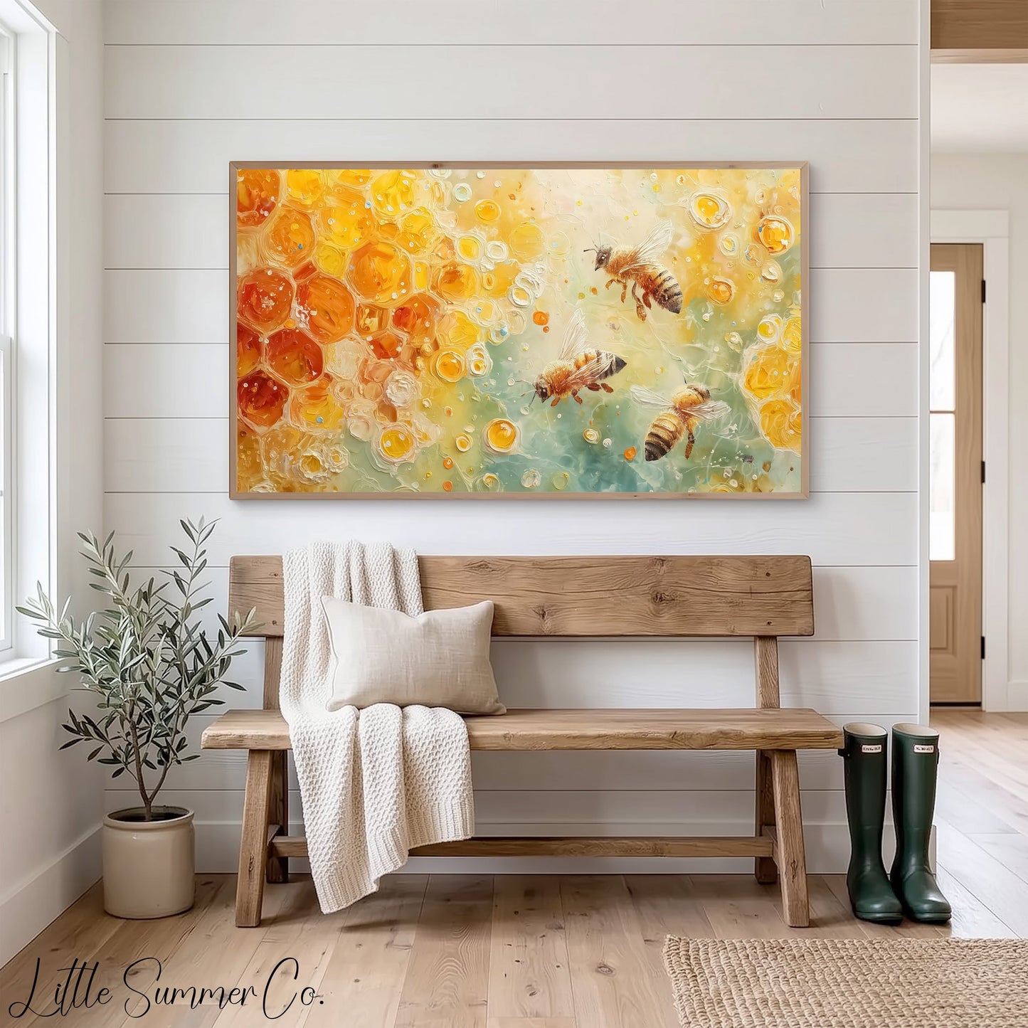 Honey Bees Frame TV Art displayed on a TV