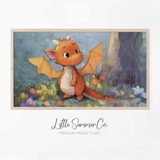 Cute Orange Dragon Frame TV Art displayed on a TV