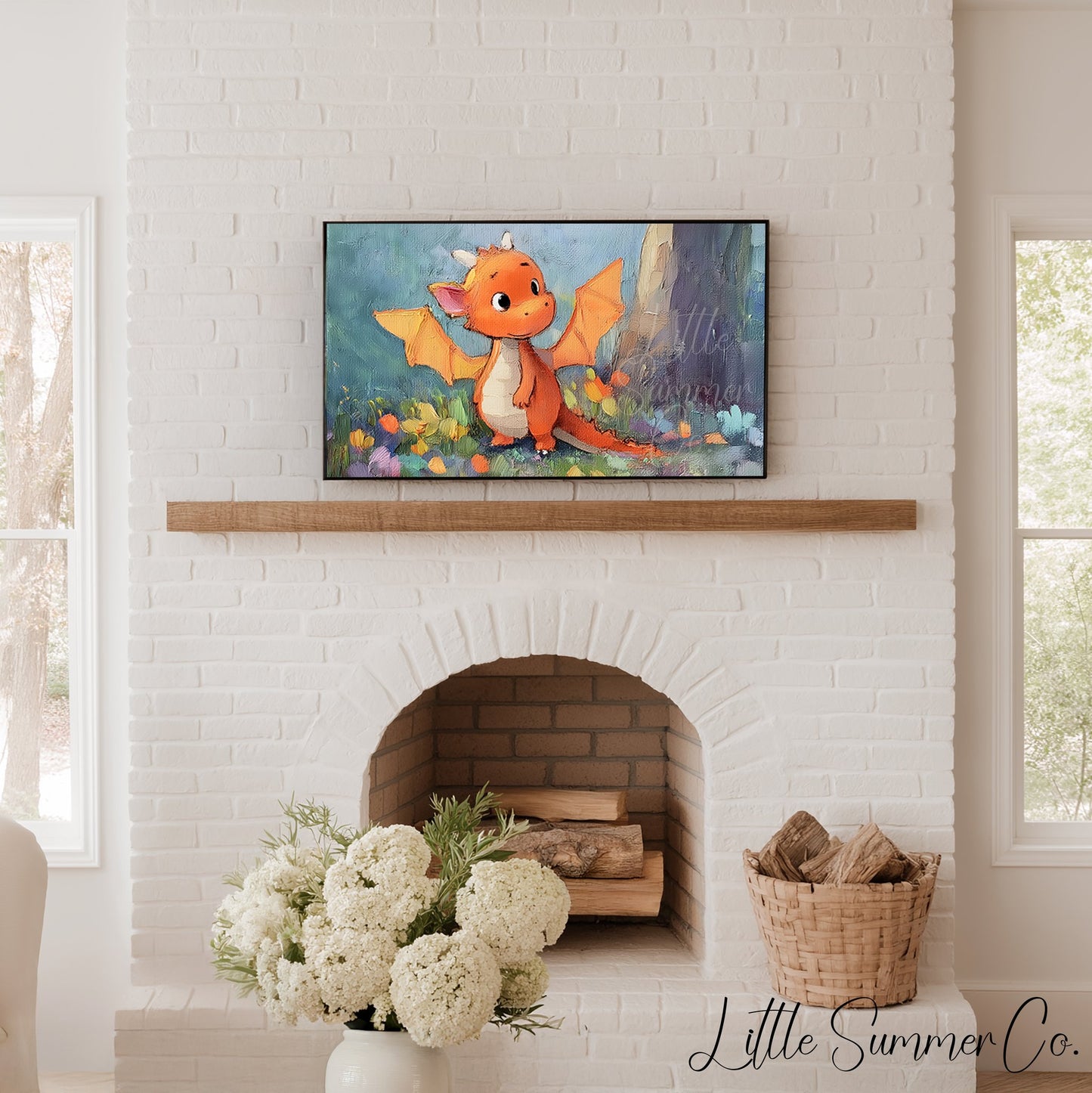 Cute Orange Dragon Frame TV Art displayed on a TV