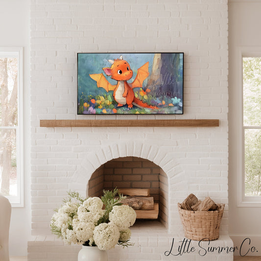 Cute Orange Dragon Frame TV Art displayed on a TV