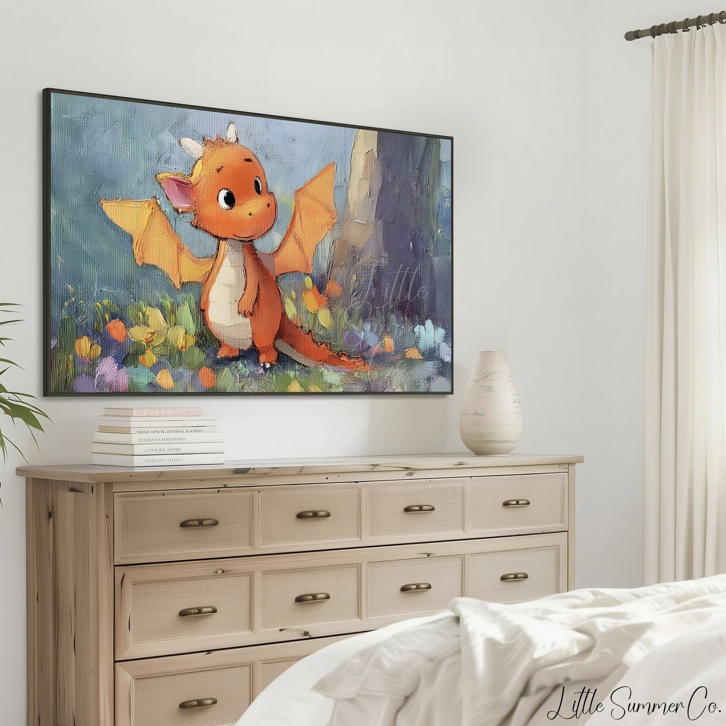 Cute Orange Dragon Frame TV Art displayed on a TV