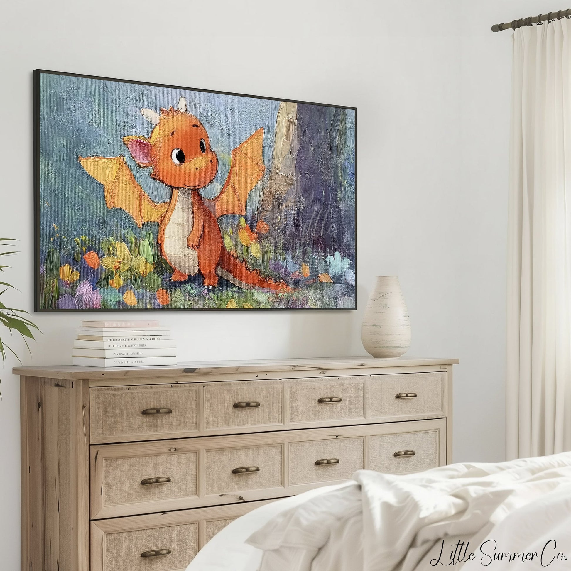 Cute Orange Dragon Frame TV Art displayed on a TV
