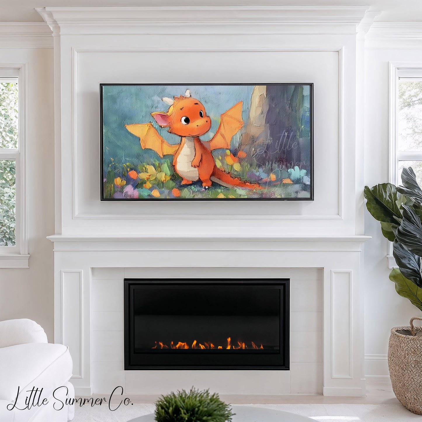 Cute Orange Dragon Frame TV Art displayed on a TV