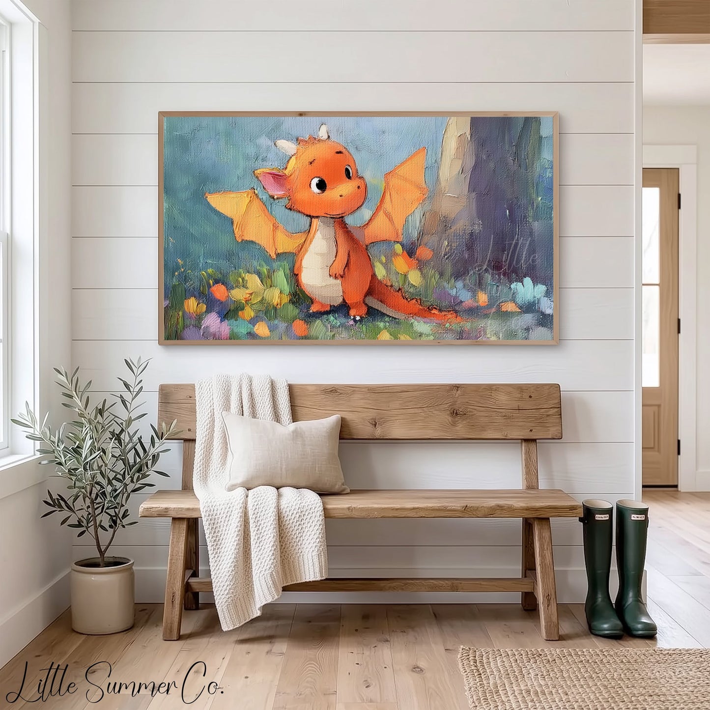 Cute Orange Dragon Frame TV Art displayed on a TV