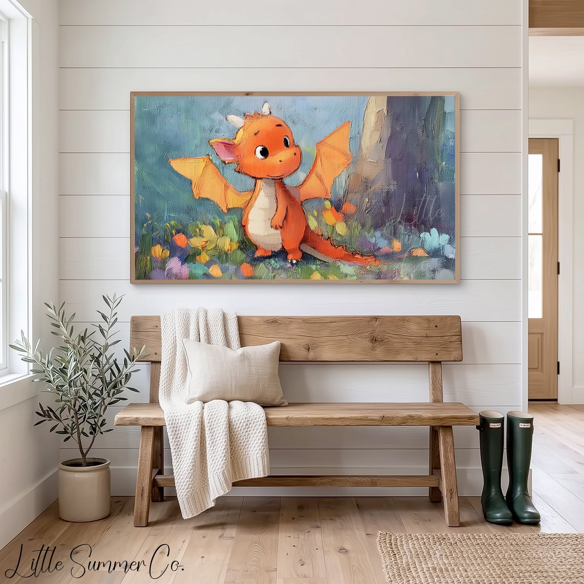 Cute Orange Dragon Frame TV Art displayed on a TV