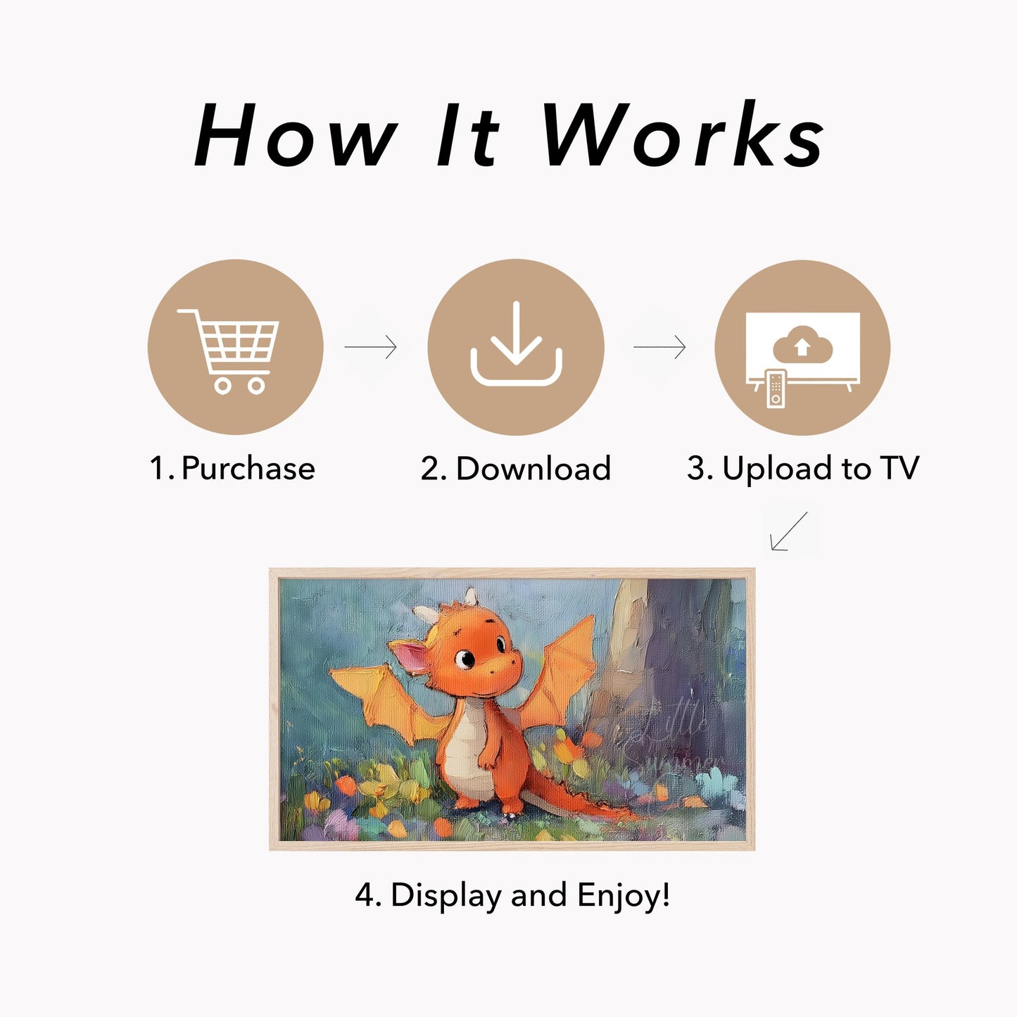 Cute Orange Dragon Frame TV Art displayed on a TV