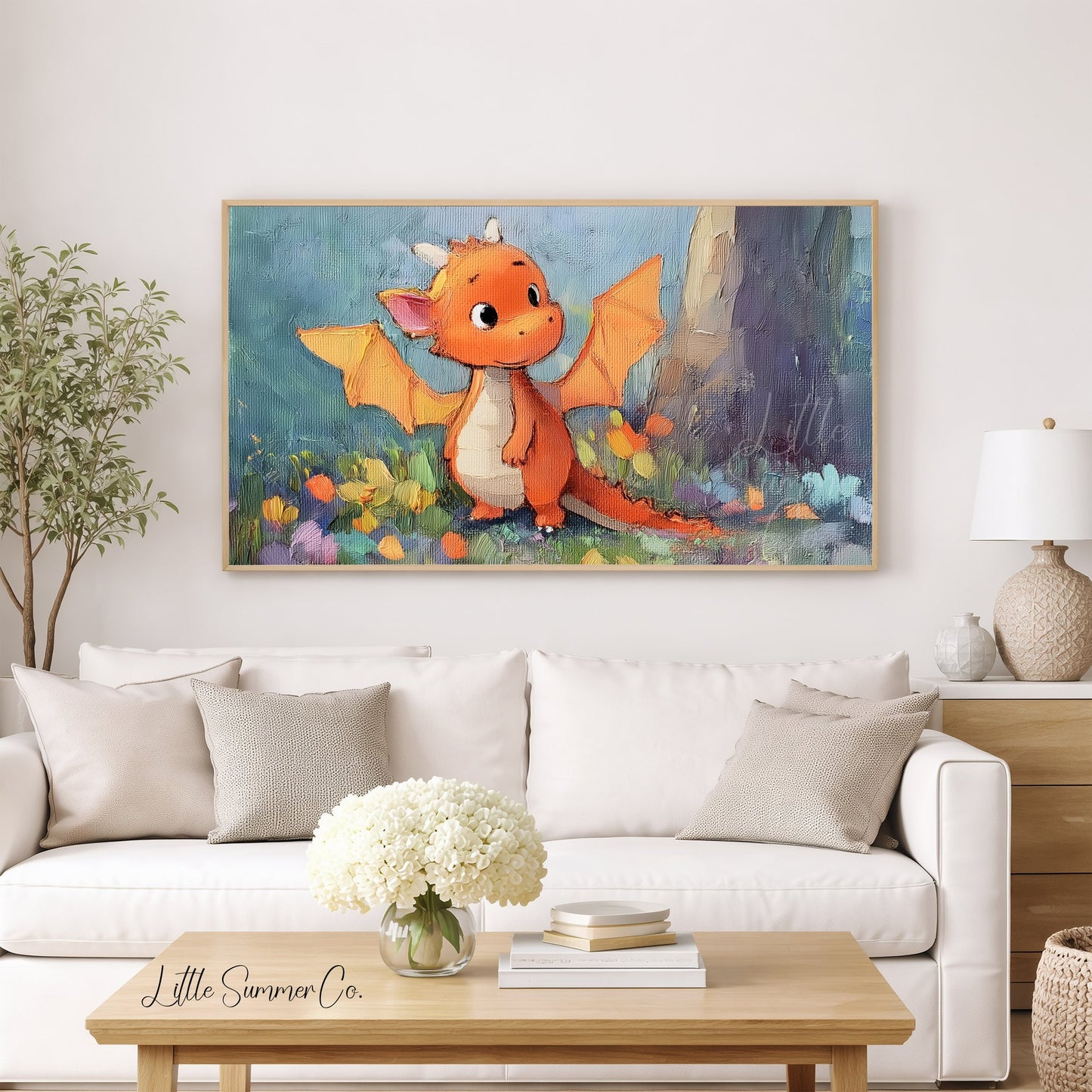 Cute Orange Dragon Frame TV Art displayed on a TV