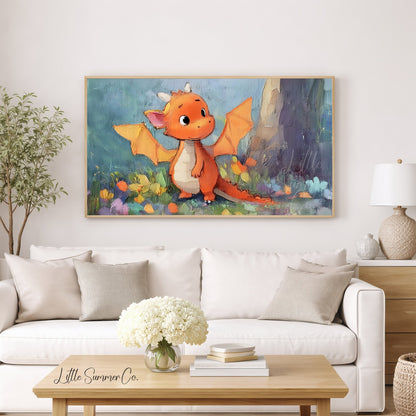 Cute Orange Dragon Frame TV Art displayed on a TV