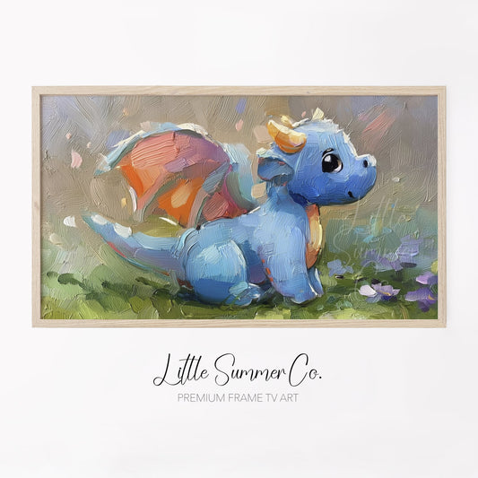 Baby Blue Dragon Frame TV Art displayed on a TV