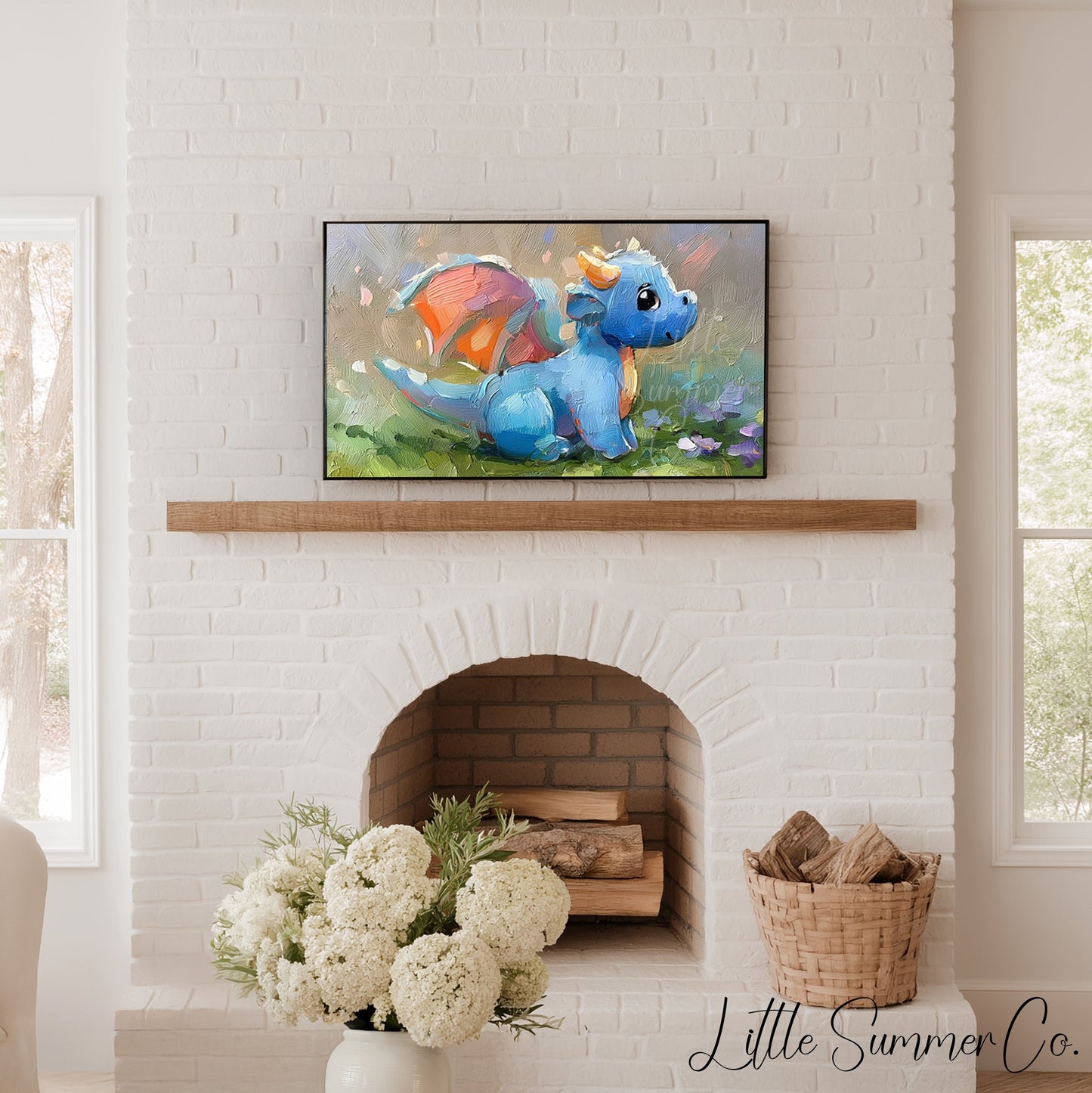 Baby Blue Dragon Frame TV Art displayed on a TV