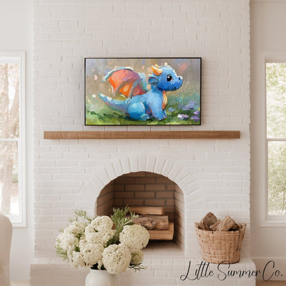 Baby Blue Dragon Frame TV Art displayed on a TV