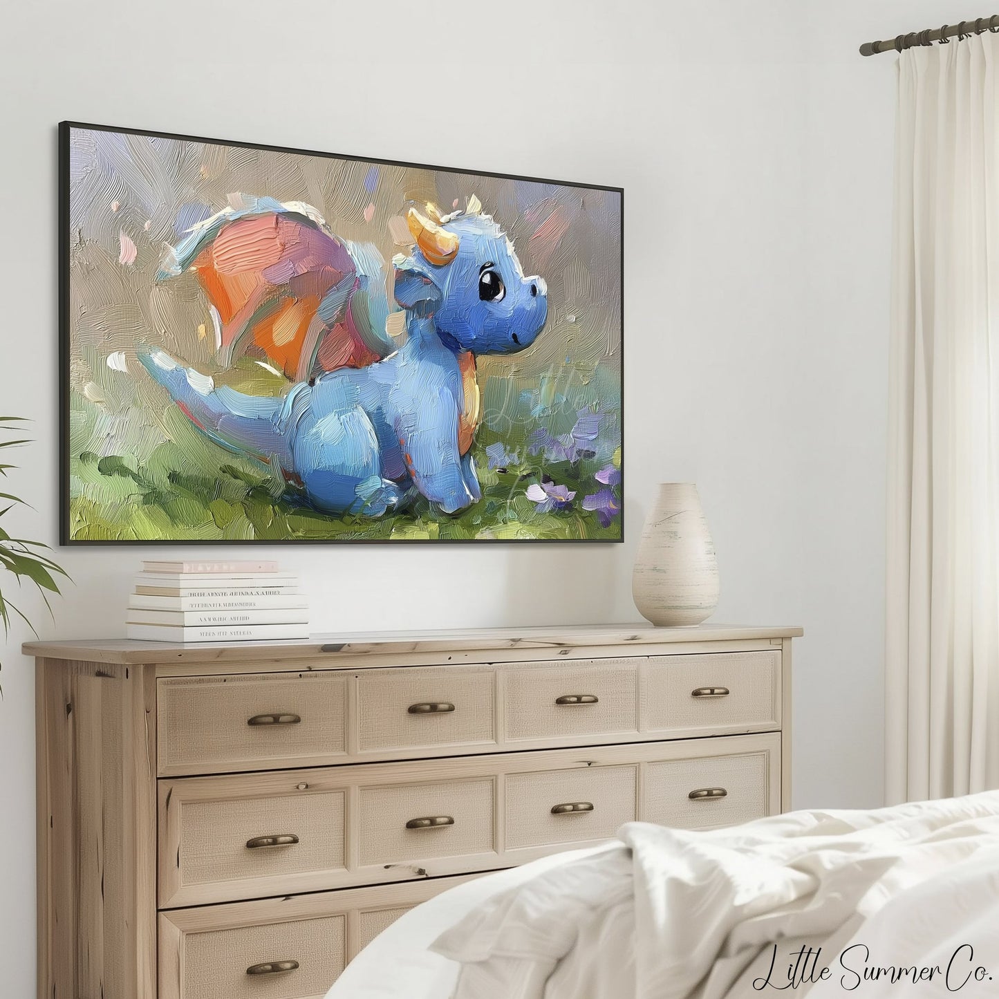 Baby Blue Dragon Frame TV Art displayed on a TV