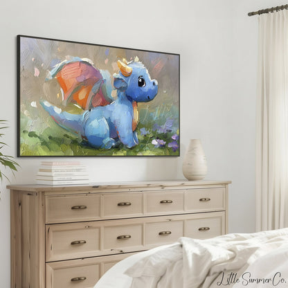 Baby Blue Dragon Frame TV Art displayed on a TV