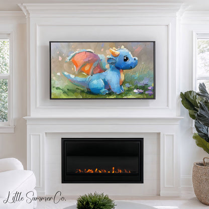 Baby Blue Dragon Frame TV Art displayed on a TV