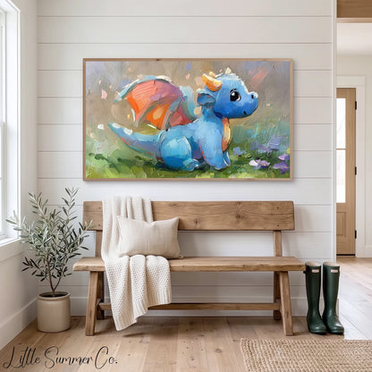 Baby Blue Dragon Frame TV Art displayed on a TV