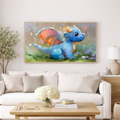 Baby Blue Dragon Frame TV Art displayed on a TV
