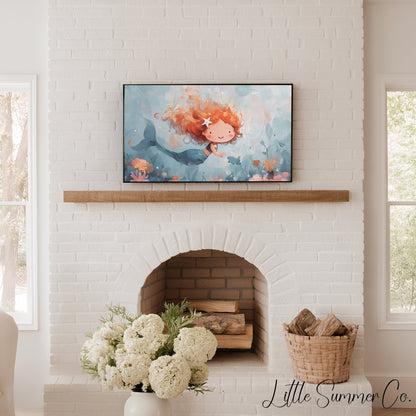 Happy Little Mermaid Frame TV Art displayed on a TV