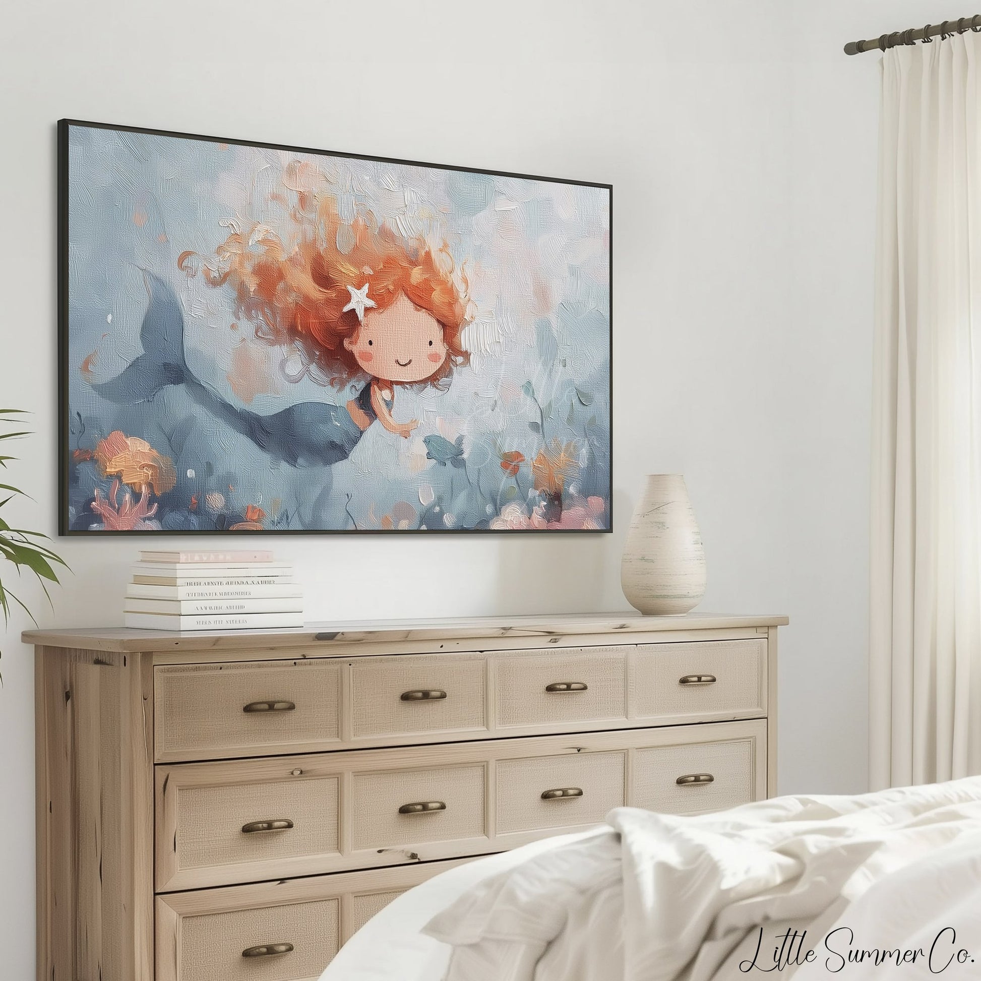 Happy Little Mermaid Frame TV Art displayed on a TV