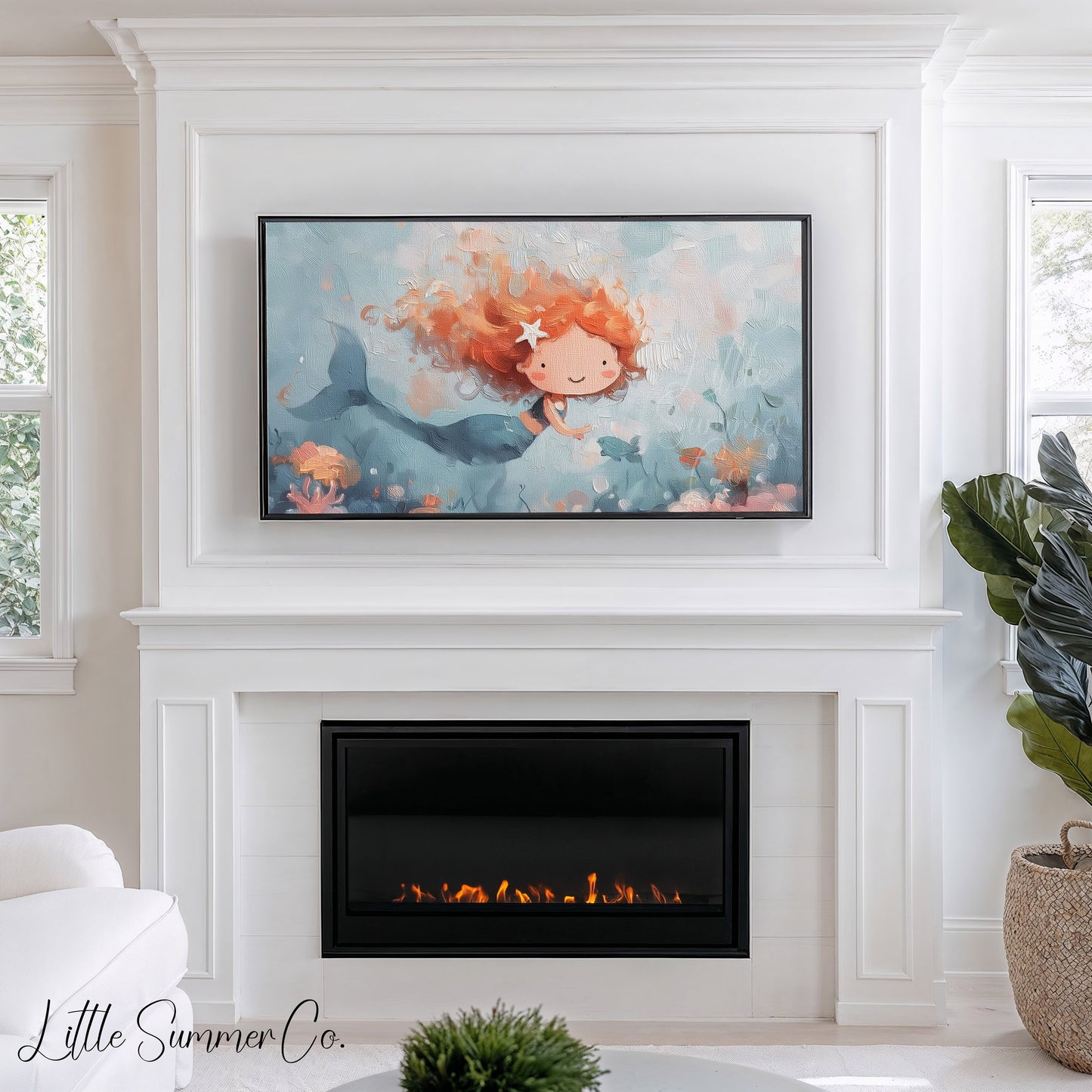 Happy Little Mermaid Frame TV Art displayed on a TV