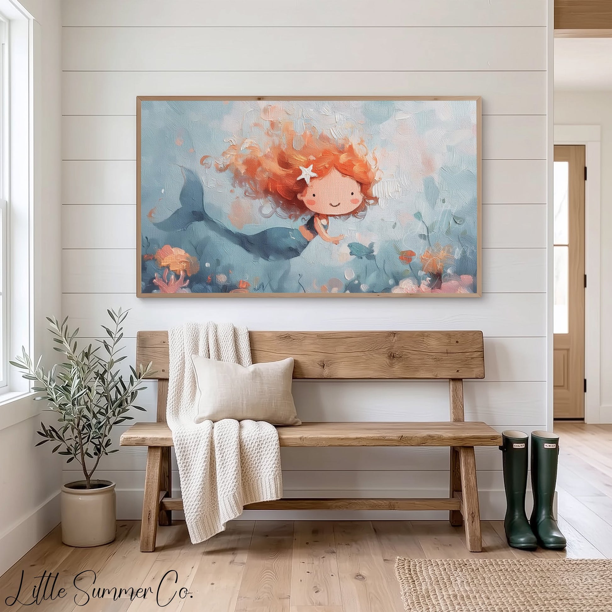 Happy Little Mermaid Frame TV Art displayed on a TV