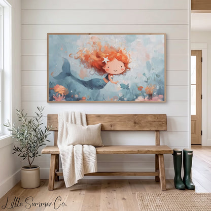 Happy Little Mermaid Frame TV Art displayed on a TV