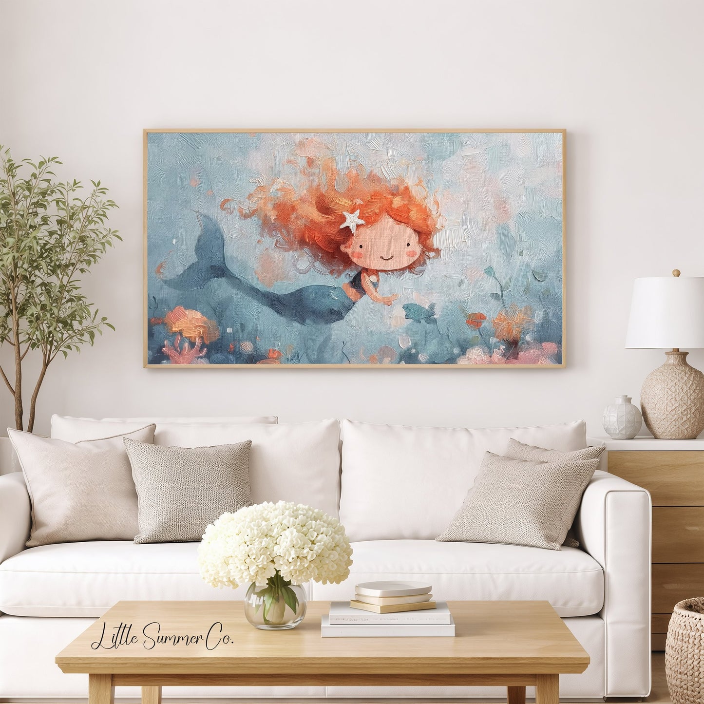 Happy Little Mermaid Frame TV Art displayed on a TV