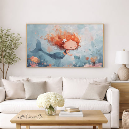 Happy Little Mermaid Frame TV Art displayed on a TV
