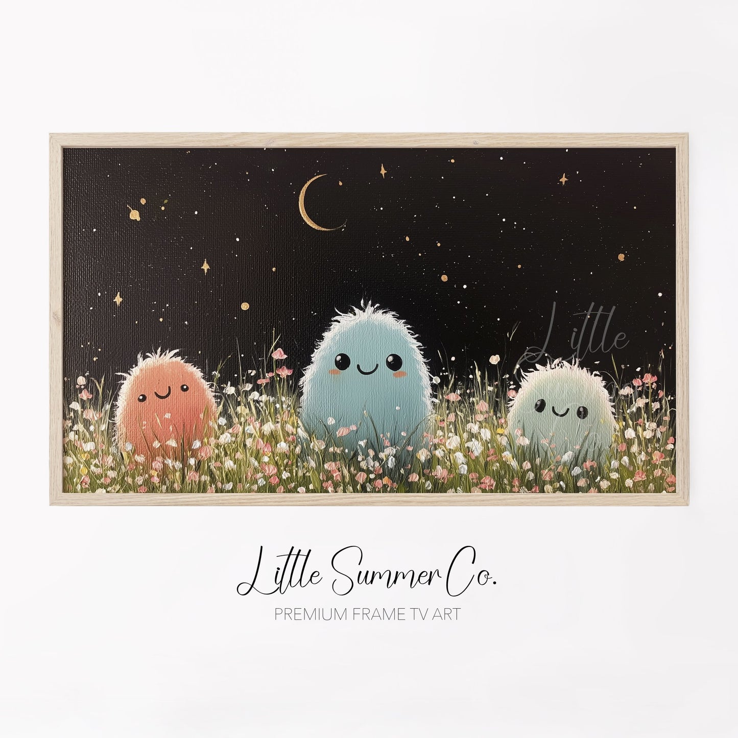 Three Fluffy Friends Frame TV Art displayed on a TV