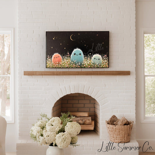 Three Fluffy Friends Frame TV Art displayed on a TV