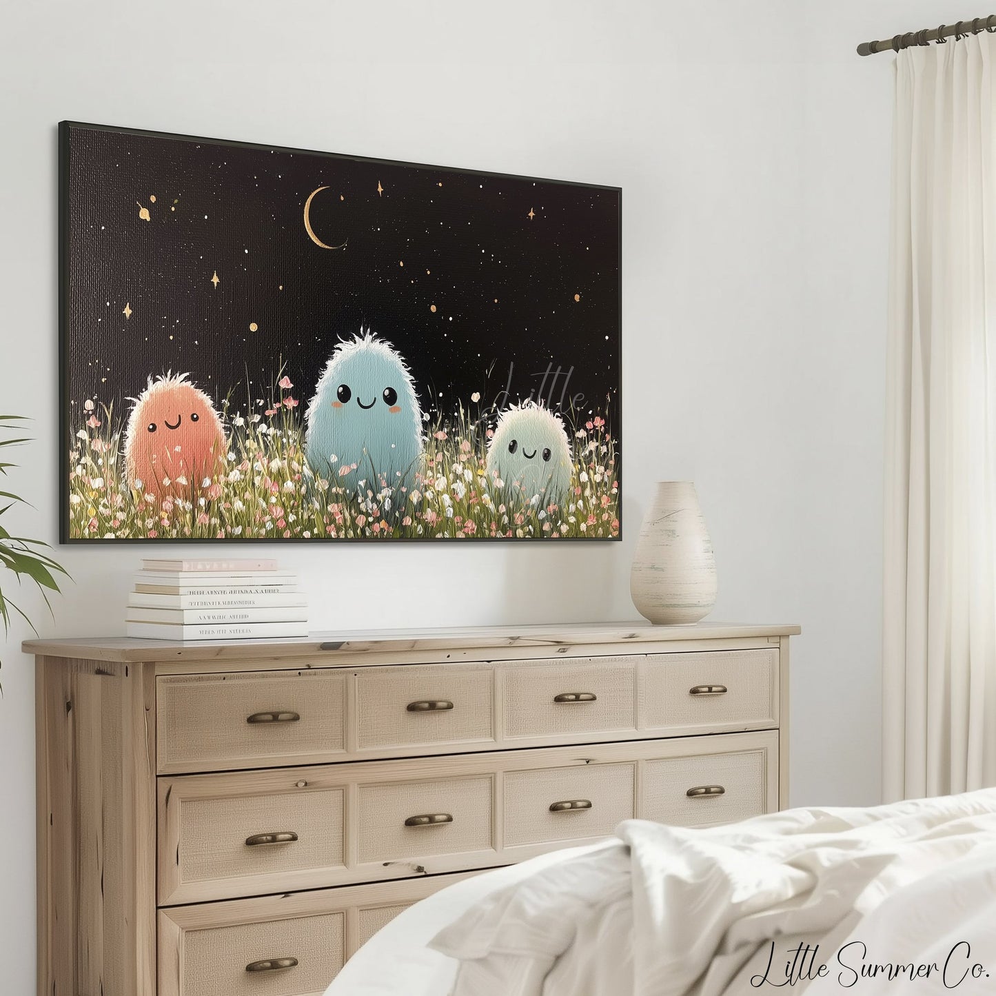 Three Fluffy Friends Frame TV Art displayed on a TV