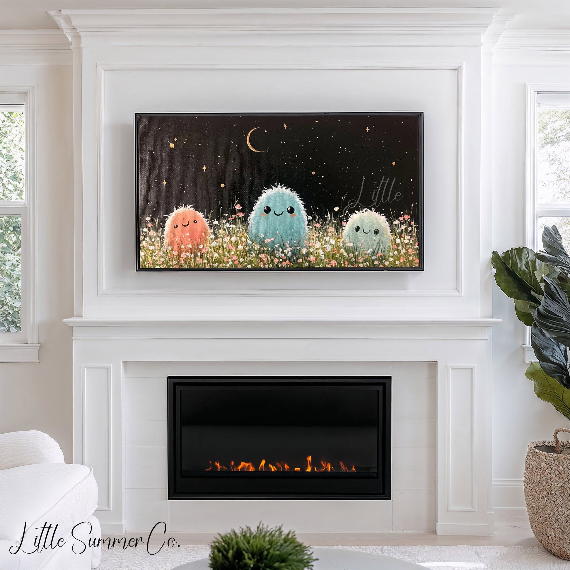 Three Fluffy Friends Frame TV Art displayed on a TV