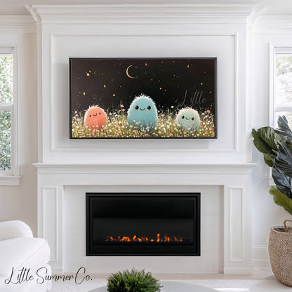 Three Fluffy Friends Frame TV Art displayed on a TV