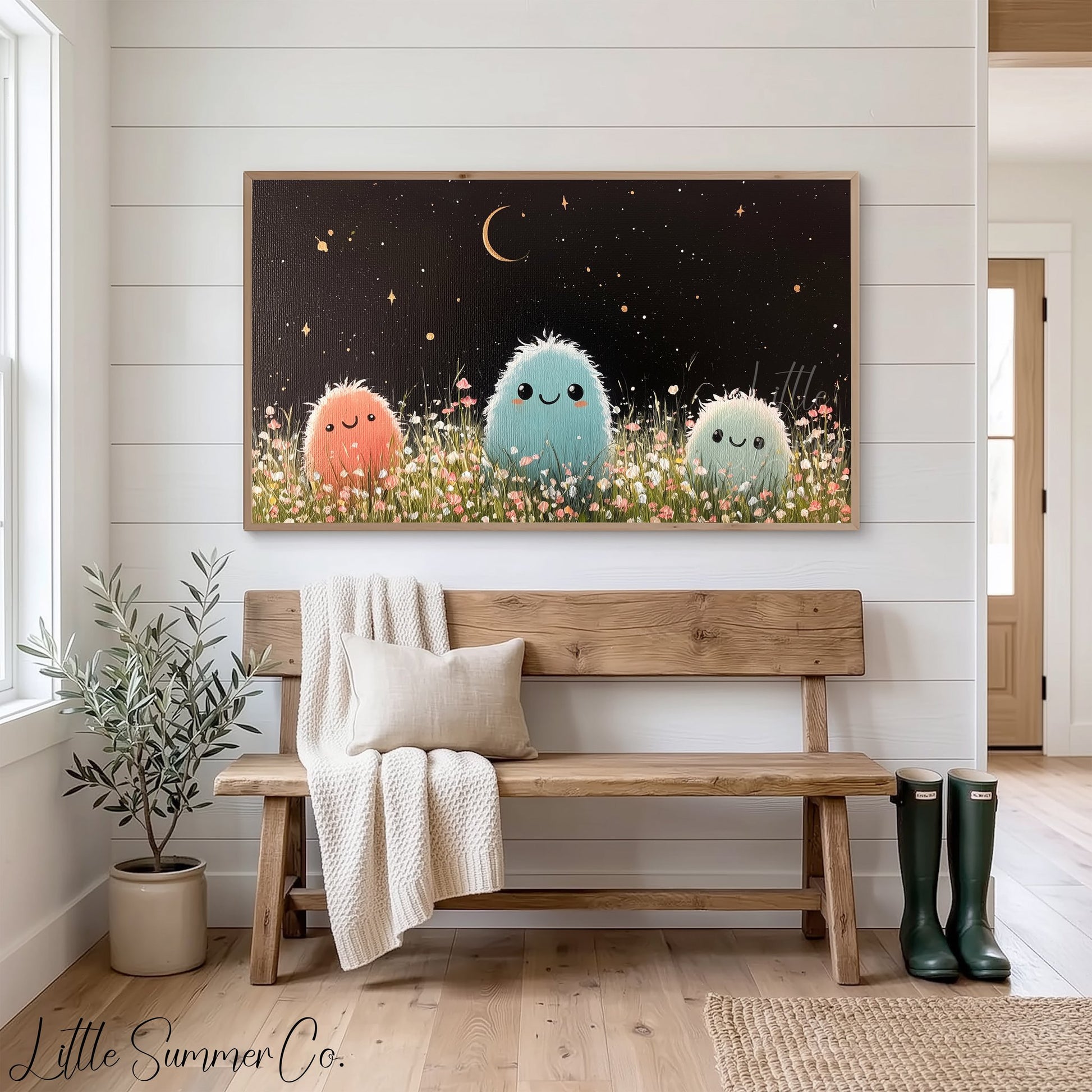 Three Fluffy Friends Frame TV Art displayed on a TV