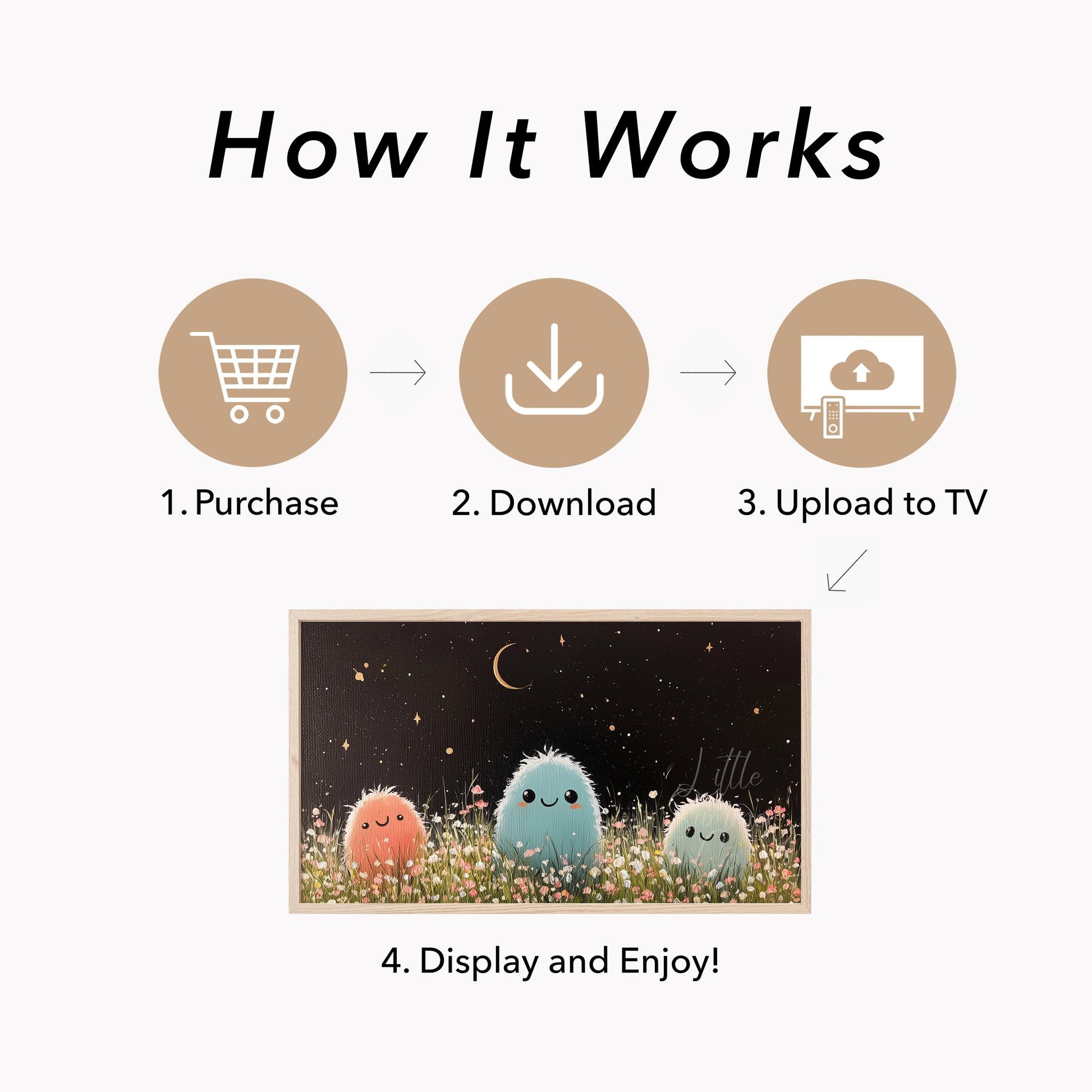 Three Fluffy Friends Frame TV Art displayed on a TV